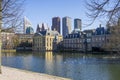 Hofvijver - Dutch Parliament, Government and The Hague skykine reflection Royalty Free Stock Photo