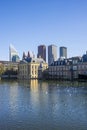 Hofvijver - Dutch Parliament, Government and The Hague skykine reflection Royalty Free Stock Photo