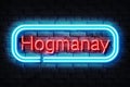 Hogmanay Neon Sign on a dark wall