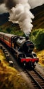 Hogwarts Express: A Photorealistic Fantasy Train Journey Through Scottish Landscapes Royalty Free Stock Photo
