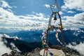 Hohe Warte - Prayer flags on top of the Alpine mountain