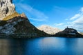 Hohe Warte - Reflection in a calm Alpine lake with a small cottage in the back Royalty Free Stock Photo