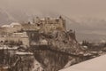 Hohensalzburg Fortress covered in Snow seen from the Moenchsberg - Salzburg - Aurstria Royalty Free Stock Photo