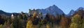 Hohenschwangau Castle with scenic mountain panorama, Bavaria, in autumn Royalty Free Stock Photo