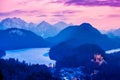 Hohenschwangau Castle at night in the Bavarian Alps of Germany