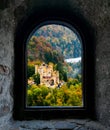 Hohenschwangau Castle from an old stone window Royalty Free Stock Photo