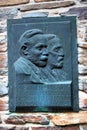Hohenstein-Ernstthal, Germany - June 5, 2023: Memorial plaque to Hermann Ebersbach and Bernhard Anger of Erzgebirgsverein in