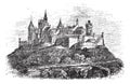 Hohenzollern Castle or Burg Hohenzollern in Stuttgart, Germany vintage engraving Royalty Free Stock Photo