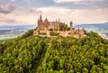 Hohenzollern Castle on mountain top at sunset, Germany Royalty Free Stock Photo