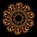 Hohloma circular pattern on a black. vector illustration Royalty Free Stock Photo