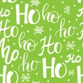 Hohoho pattern, Santa Claus laugh. Seamless texture for Christmas design. Vector green background with handwritten words