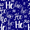 Hohoho pattern, Santa Claus laugh. Seamless texture for Christmas design. Vector red background with handwritten words