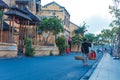 HOI AN, QUANG NAM, VIETNAM, SEPTEMBER 20, 2018: Vietnamese woman street seller In hoi an Vietnam in ancient town Hoi An Royalty Free Stock Photo