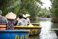 HOI AN,VIETNAM-December 9,2019: Tourists enjoy round basket boat Made of bamboo is a unique Vietnamese at Cam thanh village