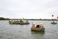 HOI AN,VIETNAM-December 9,2019: Tourists enjoy round basket boat Made of bamboo is a unique Vietnamese at Cam thanh village