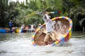 HOI AN,VIETNAM-December 9,2019: Tourists enjoy round basket boat Made of bamboo is a unique Vietnamese at Cam thanh village