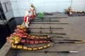 Different hand-built puppet models with fig tree wood and bamboo from the Hoi An Water Puppet Theater, Vietnam