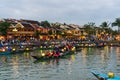 HOI AN, VIETNAM - January 10, 2023: Nice view of river and gondola at night