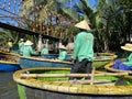 Traditional Round Basket Boat at a river. Favorite activities for tourist in Hoi An, Vietnam