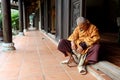 Hoi An, Vietnam, June 15, 2020: Sleeping monk in ChÃÂ¹a ChÃÂºc ThÃÂ¡nh temple. Hoi An, Vietnam 2020