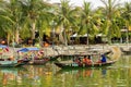 Hoi An , Vietnam - JUNE 25 , 2019 : View of boats on busy river in Hoi An, Vietnam. Hoi An is the World`s Cultural heritage site