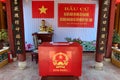 Ballot box next to the bust of Ho Chi Minh in the Dinh Cam Pho Temple enabled to vote in the XV parliamentary elections in Hoi An,