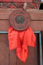 Detail of the decoration of the access door to the temple inside the Japanese Bridge in Hoi An, Vietnam. One of the most emblemat Royalty Free Stock Photo