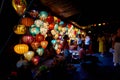 Hoi An Vietnam 19.06.19: People visit night market in Hoi an with colourful lanterns Royalty Free Stock Photo