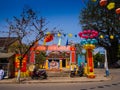 HOIAN, VIETNAM, SEPTEMBER, 04 2017: Street view with old houses, and colorful lanters made of paper, in Hoi An ancient