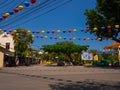 HOIAN, VIETNAM, SEPTEMBER, 04 2017: Street view with old houses, and colorful lanters made of paper, in Hoi An ancient