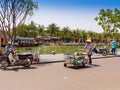 HOIAN, VIETNAM, SEPTEMBER, 04 2017: Unidentified people biking and walking in the streets in Hoi An ancient town, UNESCO