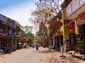 HOIAN, VIETNAM, SEPTEMBER, 04 2017: Unidentified people walking in the street view with old houses, and colorful lanters