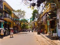 HOIAN, VIETNAM, SEPTEMBER, 04 2017: Unidentified people walking in the street view with old houses, and colorful lanters