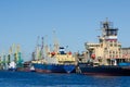 Hoisting cranes and ships at seaport