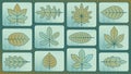Set of leaves with backgrounds of different halftone patterns and colours