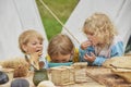 Hojbjerg, Denmark, July 29, 2023: Children eat at the Viking Festival