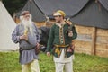 Hojbjerg, Denmark, July 29, 2023: Men in ancient costumes at the Viking Festival