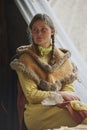 Hojbjerg, Denmark, July 29, 2023: Seamstress at the viking festival