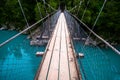 Hokitika Gorge, West Coast, New Zealand. Beautiful nature with blueturquoise color water and wooden swing bridge