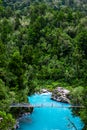 Hokitika Gorge, West Coast, New Zealand. Beautiful nature with blueturquoise color water and wooden swing bridge