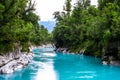 Hokitika Gorge, West Coast, New Zealand. Beautiful Nature With Blueturquoise Color Water And Wooden Swing Bridge