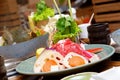 Hokkaido hot pot mutton and seafood platter Royalty Free Stock Photo