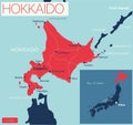 Hokkaido island detailed editable map