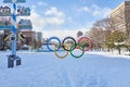 Olympic logo in Odori Park West in the center of Sapporo, Hokkaido