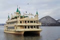 HOKKAIDO, JAPAN - JANUARY 18, 2017: Boat cruising in Toya Lake (