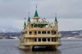 HOKKAIDO, JAPAN - JANUARY 18, 2017: Boat cruising in Toya Lake (