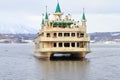 HOKKAIDO, JAPAN - JANUARY 18, 2017: Boat cruising in Toya Lake (