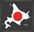 Hokkaido map of Japan with Japanese national flag illustration Royalty Free Stock Photo