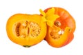 Hokkaido pumpkins red orange vegetables with yellow flower on white