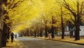 Famous tree in Japanese autumn is the ginkgo and there is a ginkgo avenue in Hokkaido University